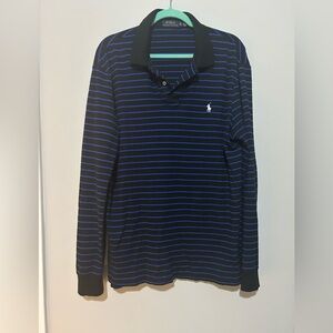 Polo Ralph Lauren Long Sleeve‎ Striped Polo Shirt Black Blue Menswear XL